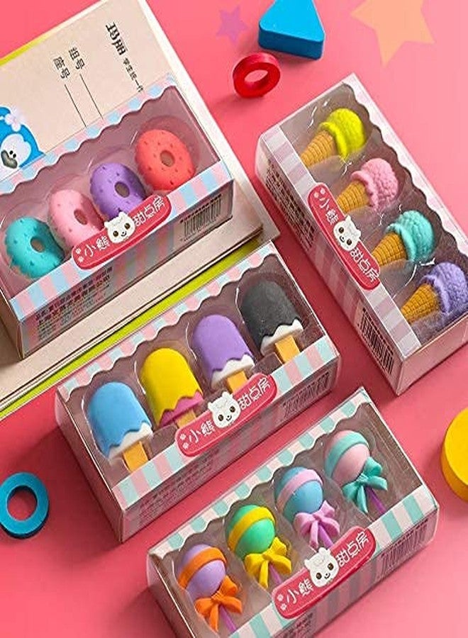 Sellon1 Imported Stuff Cutest Donuts Ice Cream Cone Ice Cream and Lolipop Erasers Set - B’Day Return Gift Party Idea for Kids Birthday (04 Packs/16 PCS./lot) - Image 1